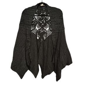 Free People One Size OS Charcoal Gray Crochet Knit Wrap Sweater Shawl Open Knit